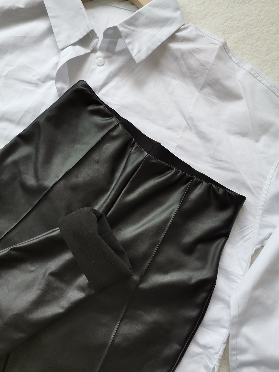 Mirla | Läderleggings Läderstretchleggings med fleece för hösten-Eva Jonsson