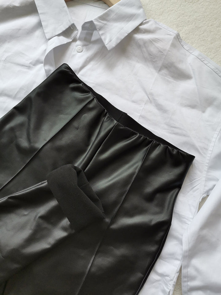 Mirla | Läderleggings Läderstretchleggings med fleece för hösten-Eva Jonsson