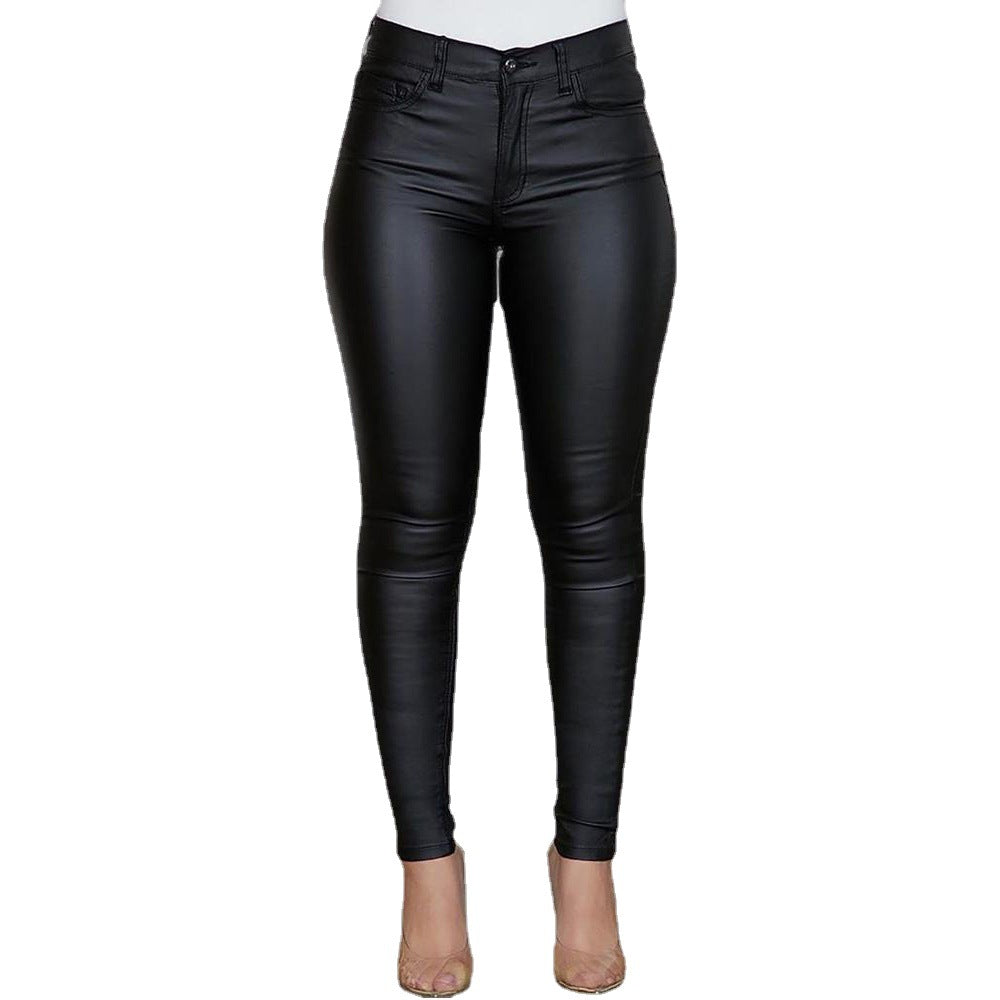 Mirla | Läderliknande, figurnära leggings med hög midja-Eva Jonsson