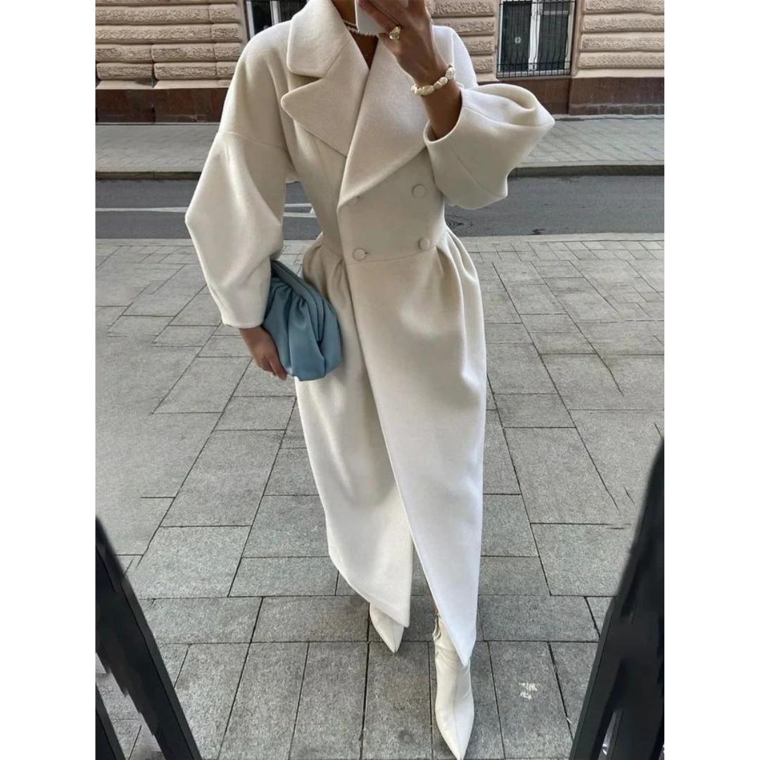 Mirla | Lång Kappa Dubbelknäppning Skräddarsydd Passform Elegant Puffärm-Eva Jonsson