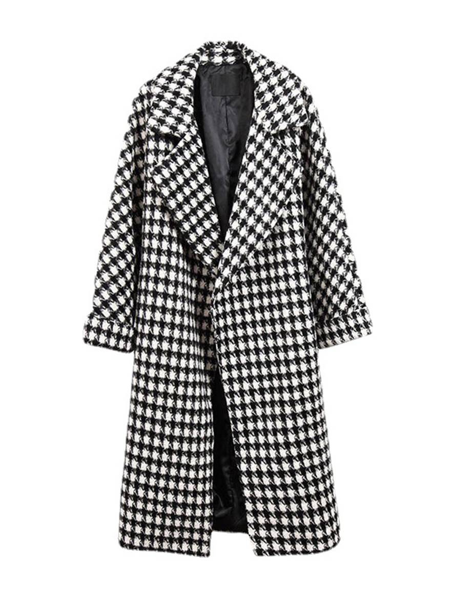 Mirla | Lång Kappa i Ull-Hönsnästa Varmt Fickor Kvinna Elegant Löst Oversize Fritid Vinter Ytterkläder-Eva Jonsson