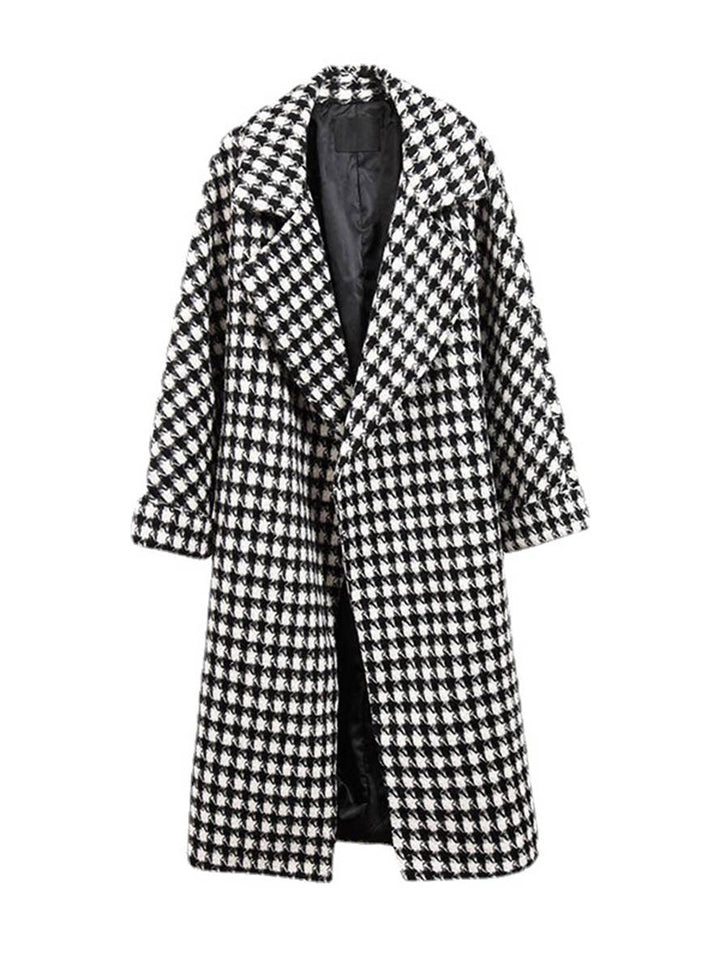 Mirla | Lång Kappa i Ull-Hönsnästa Varmt Fickor Kvinna Elegant Löst Oversize Fritid Vinter Ytterkläder-Eva Jonsson