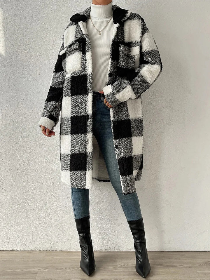 Mirla | Lång Rutig Fleece-Kappa-Eva Jonsson