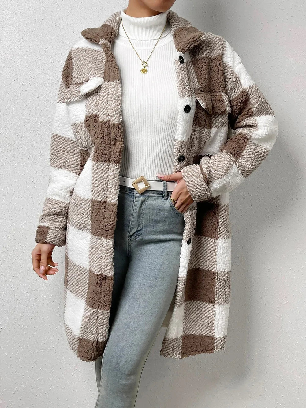 Mirla | Lång Rutig Fleece-Kappa-Eva Jonsson