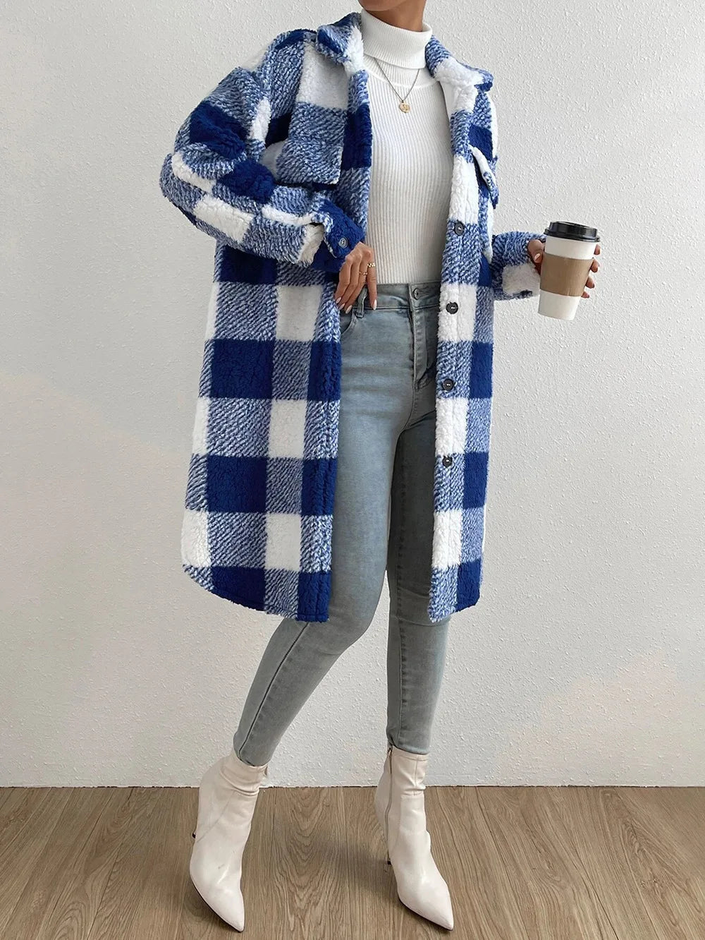 Mirla | Lång Rutig Fleece-Kappa-Eva Jonsson
