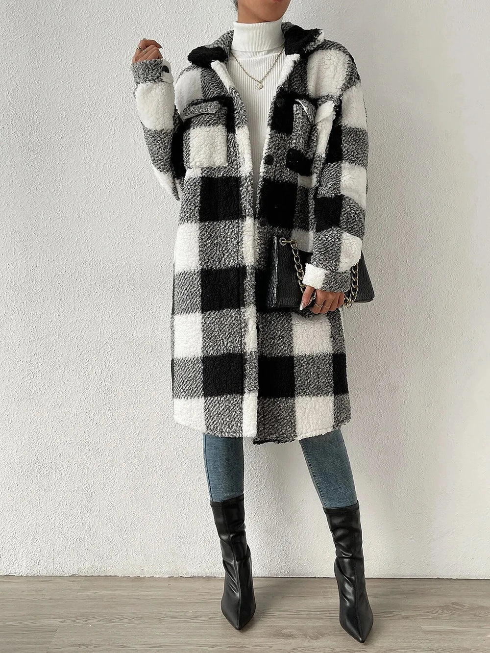 Mirla | Lång Rutig Fleece-Kappa-Eva Jonsson
