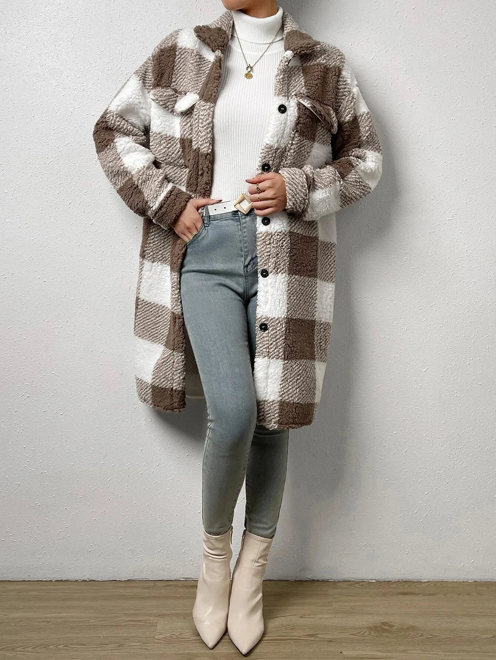 Mirla | Lång Rutig Fleece-Kappa-Eva Jonsson