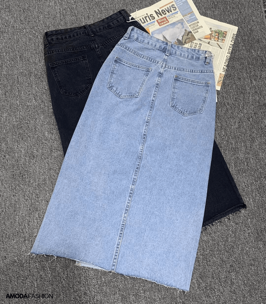 Mirla | Lång blyertskjol i denim med sidospalt-Eva Jonsson