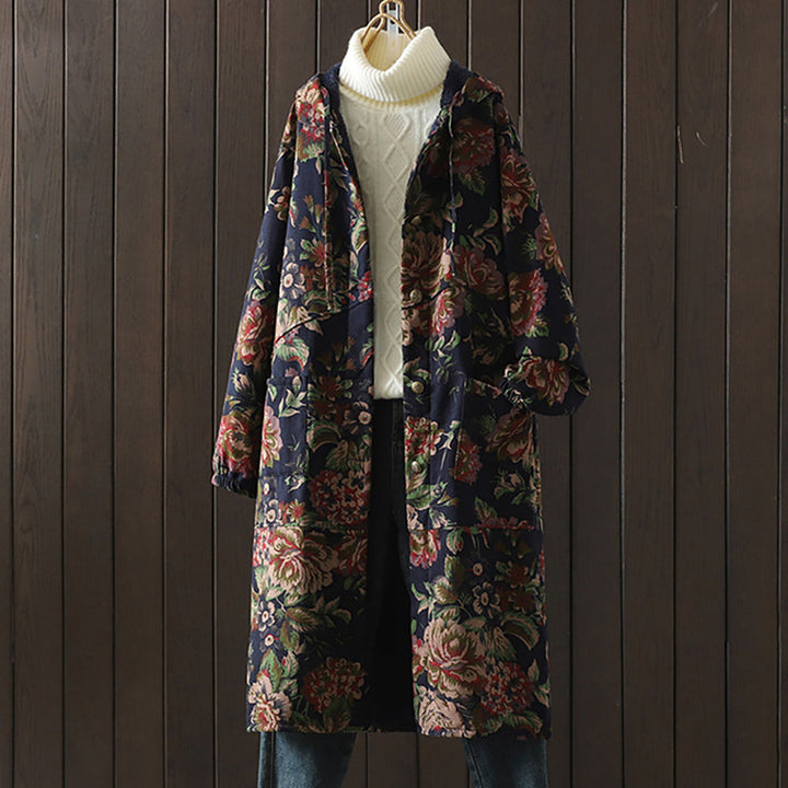Mirla | Lång kappa i vintage-stil med blommönster-Eva Jonsson