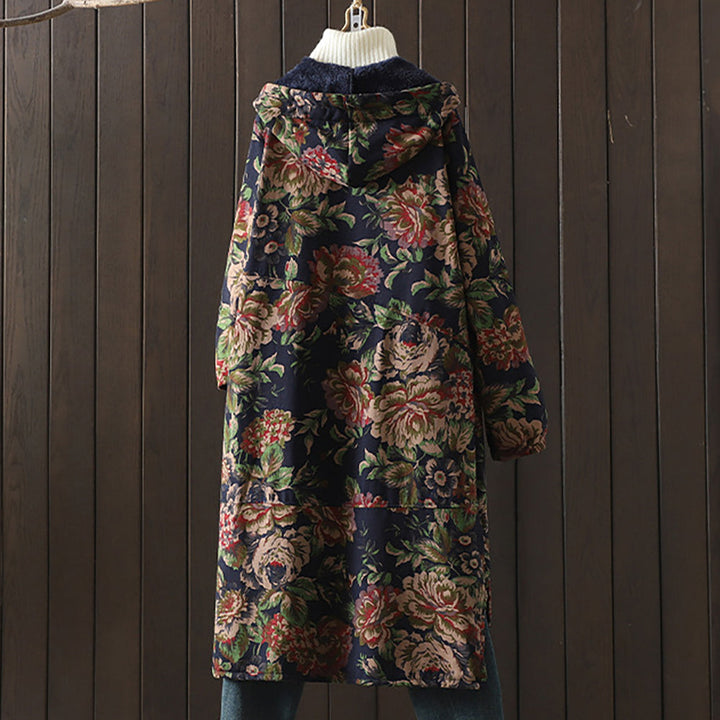 Mirla | Lång kappa i vintage-stil med blommönster-Eva Jonsson