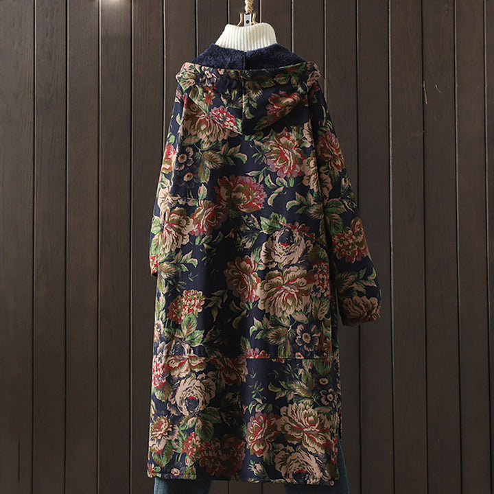 Mirla | Lång kappa i vintage-stil med blommönster-Eva Jonsson