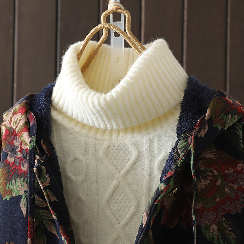 Mirla | Lång kappa i vintage-stil med blommönster-Eva Jonsson