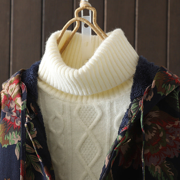 Mirla | Lång kappa i vintage-stil med blommönster-Eva Jonsson