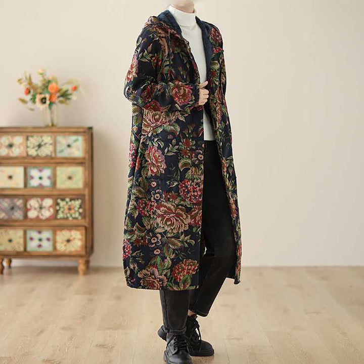 Mirla | Lång kappa i vintage-stil med blommönster-Eva Jonsson