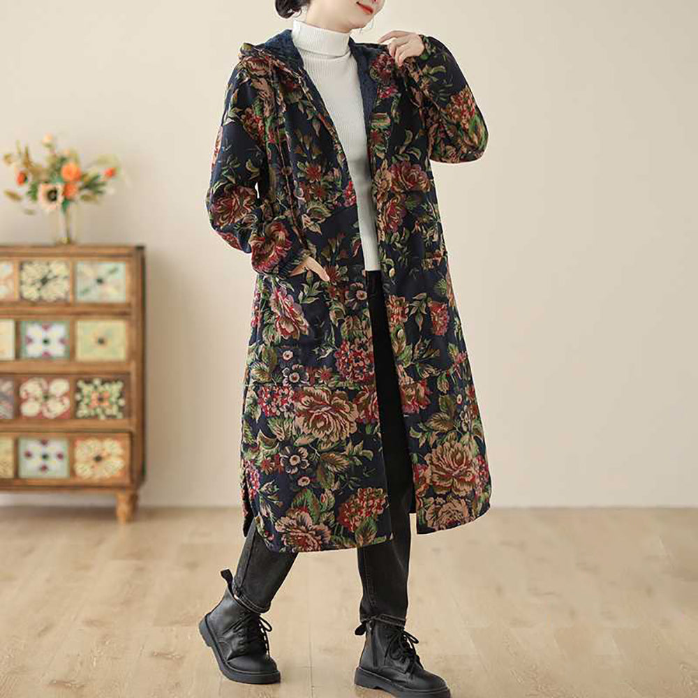 Mirla | Lång kappa i vintage-stil med blommönster-Eva Jonsson