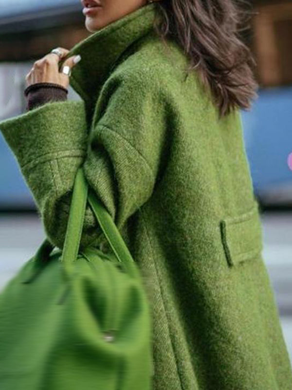 Mirla | Lång ullkappa med dubbelknappstängning fickor Reverskrage Långa ärmar Dam Oversized Höst och vinter-Eva Jonsson