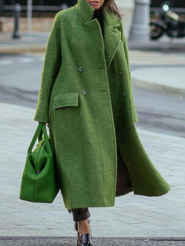 Mirla | Lång ullkappa med dubbelknappstängning fickor Reverskrage Långa ärmar Dam Oversized Höst och vinter-Eva Jonsson