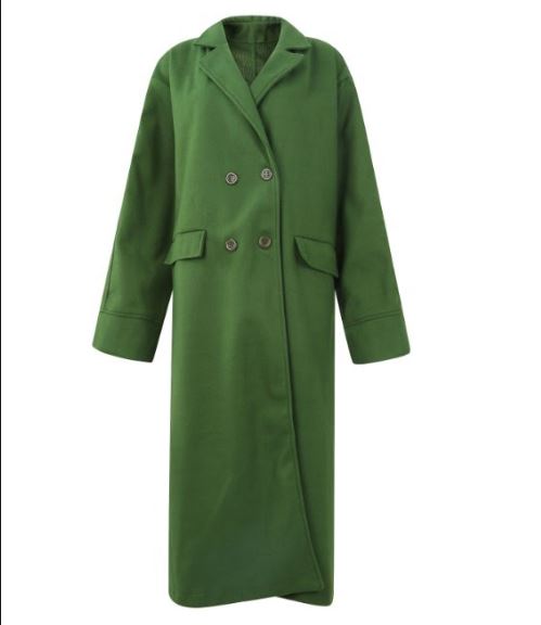 Mirla | Lång ullkappa med dubbelknappstängning fickor Reverskrage Långa ärmar Dam Oversized Höst och vinter-Eva Jonsson