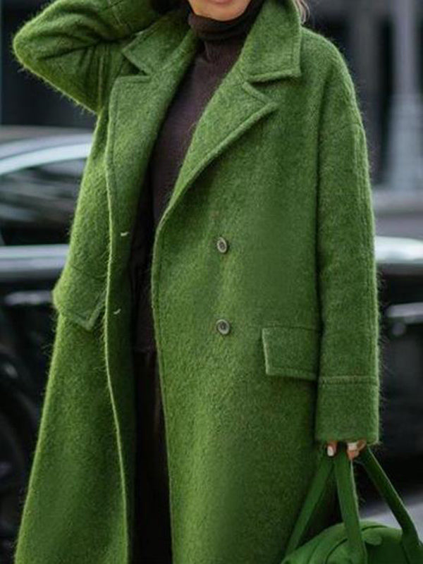 Mirla | Lång ullkappa med dubbelknappstängning fickor Reverskrage Långa ärmar Dam Oversized Höst och vinter-Eva Jonsson