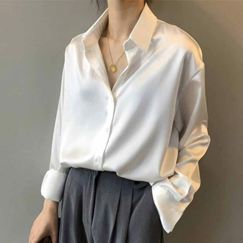 Mirla | Långärmad Button-Up Satin Blus för kvinnor-Eva Jonsson