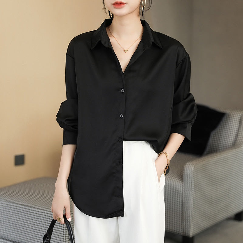 Mirla | Långärmad Button-Up Satin Blus för kvinnor-Eva Jonsson
