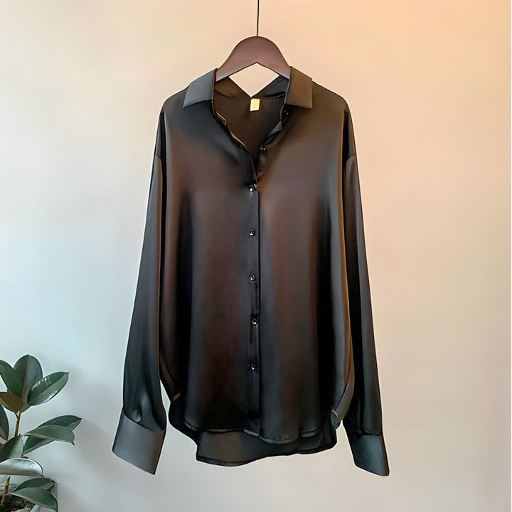 Mirla | Långärmad Button-Up Satin Blus för kvinnor-Eva Jonsson