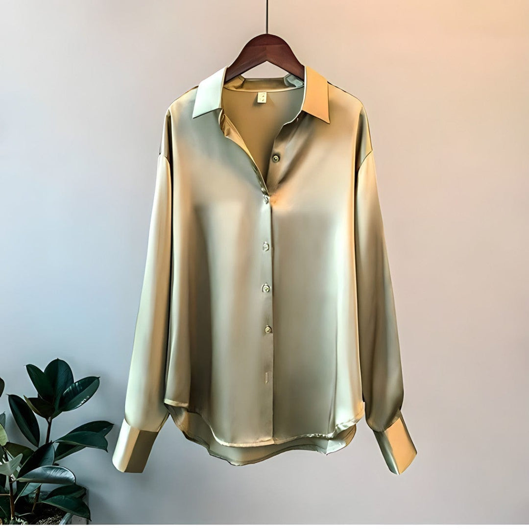 Mirla | Långärmad Button-Up Satin Blus för kvinnor-Eva Jonsson