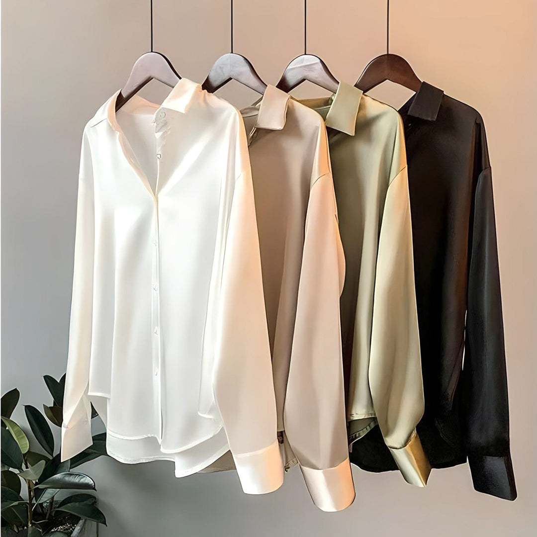 Mirla | Långärmad Button-Up Satin Blus för kvinnor-Eva Jonsson