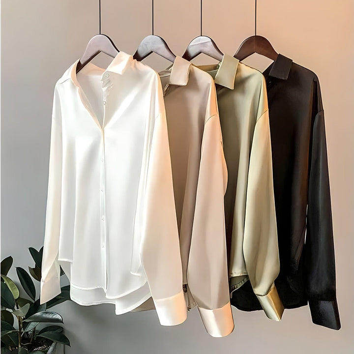 Mirla | Långärmad Button-Up Satin Blus för kvinnor-Eva Jonsson