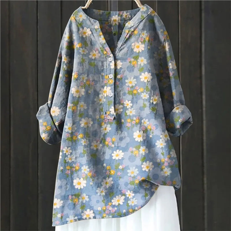 Mirla | Långärmad blus med blommönster-Eva Jonsson