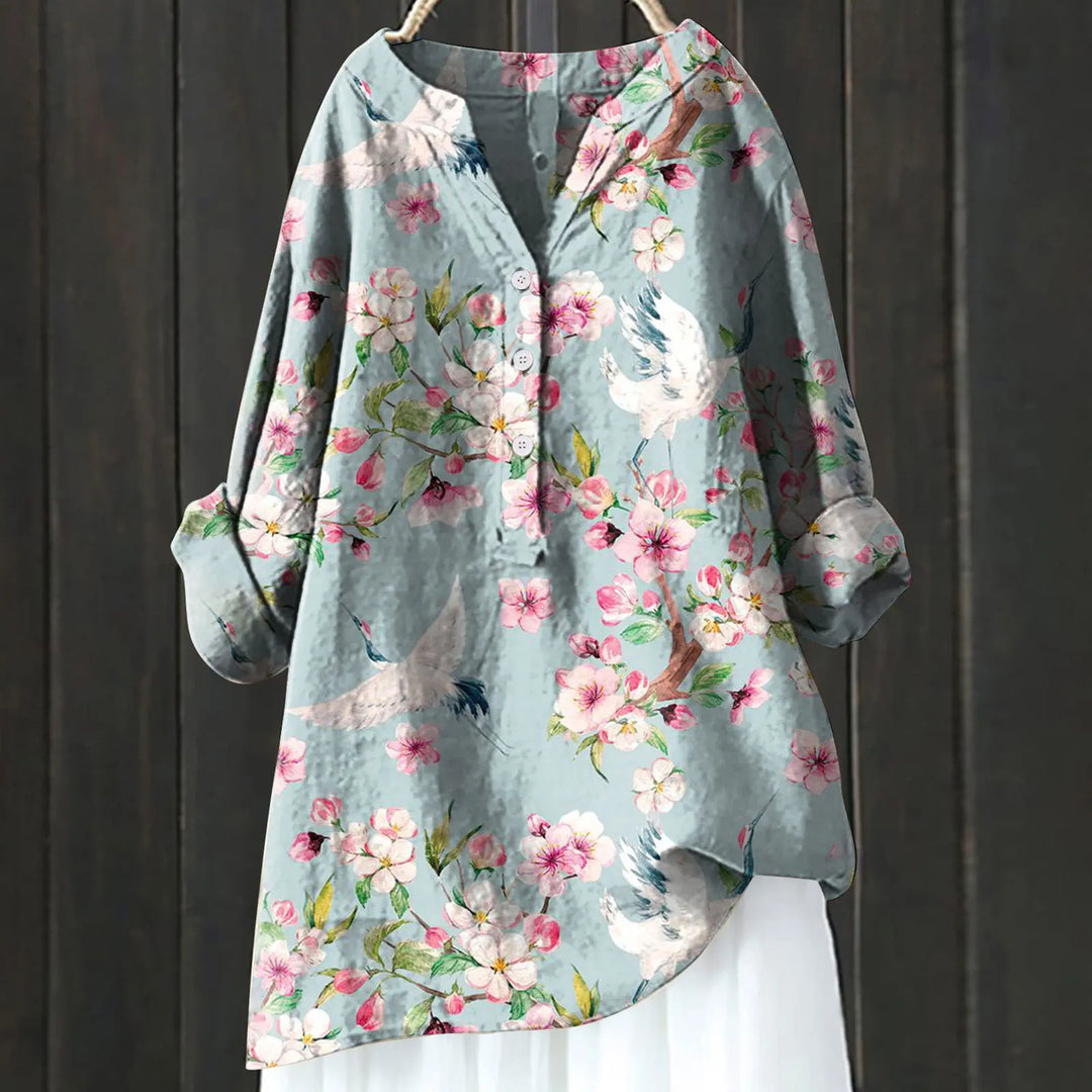 Mirla | Långärmad blus med blommönster-Eva Jonsson