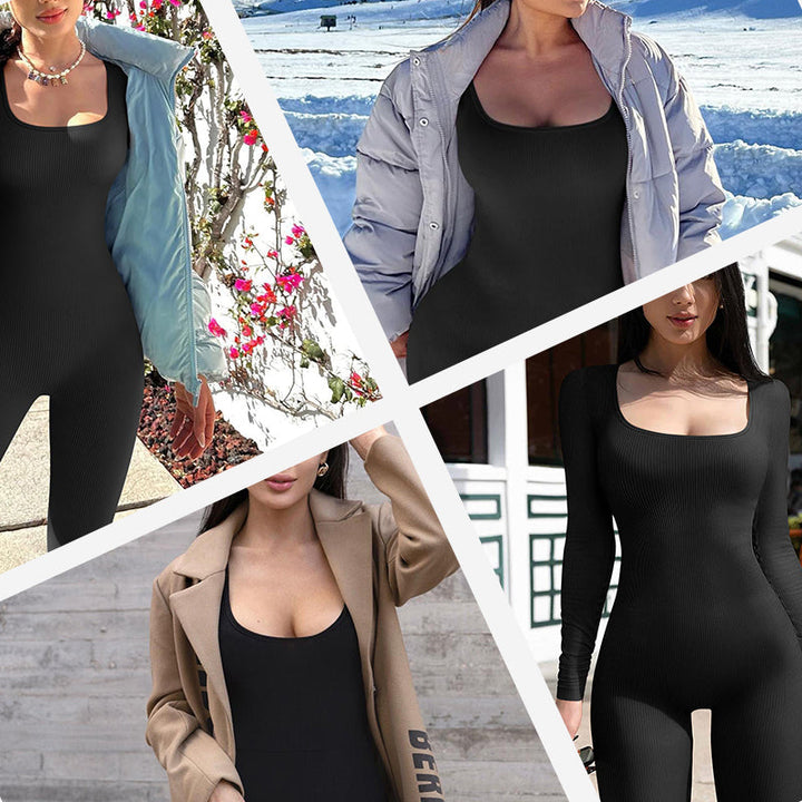 Mirla | Långärmad damoverall med fyrkantig halsringning och vida ben-Eva Jonsson