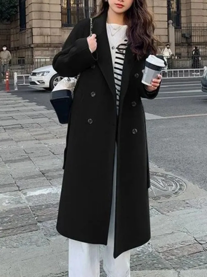 Mirla | Långkappa Oversized Fit Dubbla knappar Elastisk midja Ulllook-Eva Jonsson