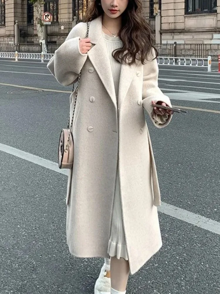 Mirla | Långkappa Oversized Fit Dubbla knappar Elastisk midja Ulllook-Eva Jonsson