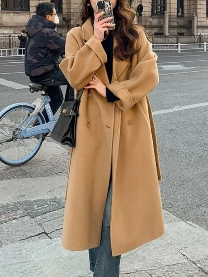 Mirla | Långkappa Oversized Fit Dubbla knappar Elastisk midja Ulllook-Eva Jonsson