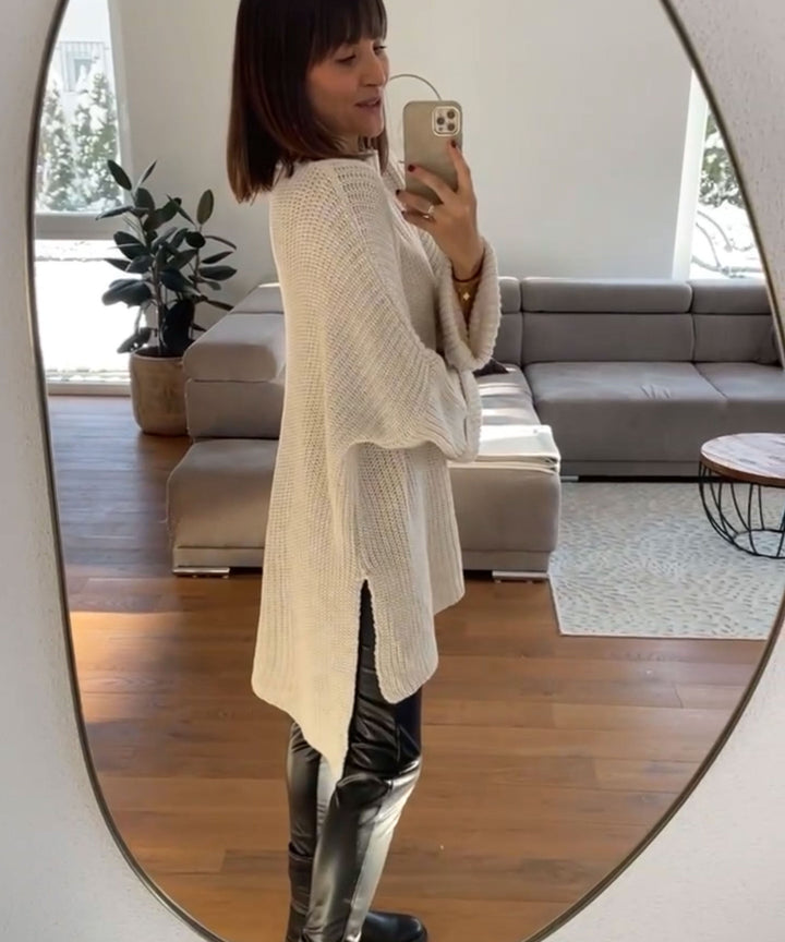 Mirla | Lätt Oversized Stickad Tröja I Mjuk Beige-Eva Jonsson