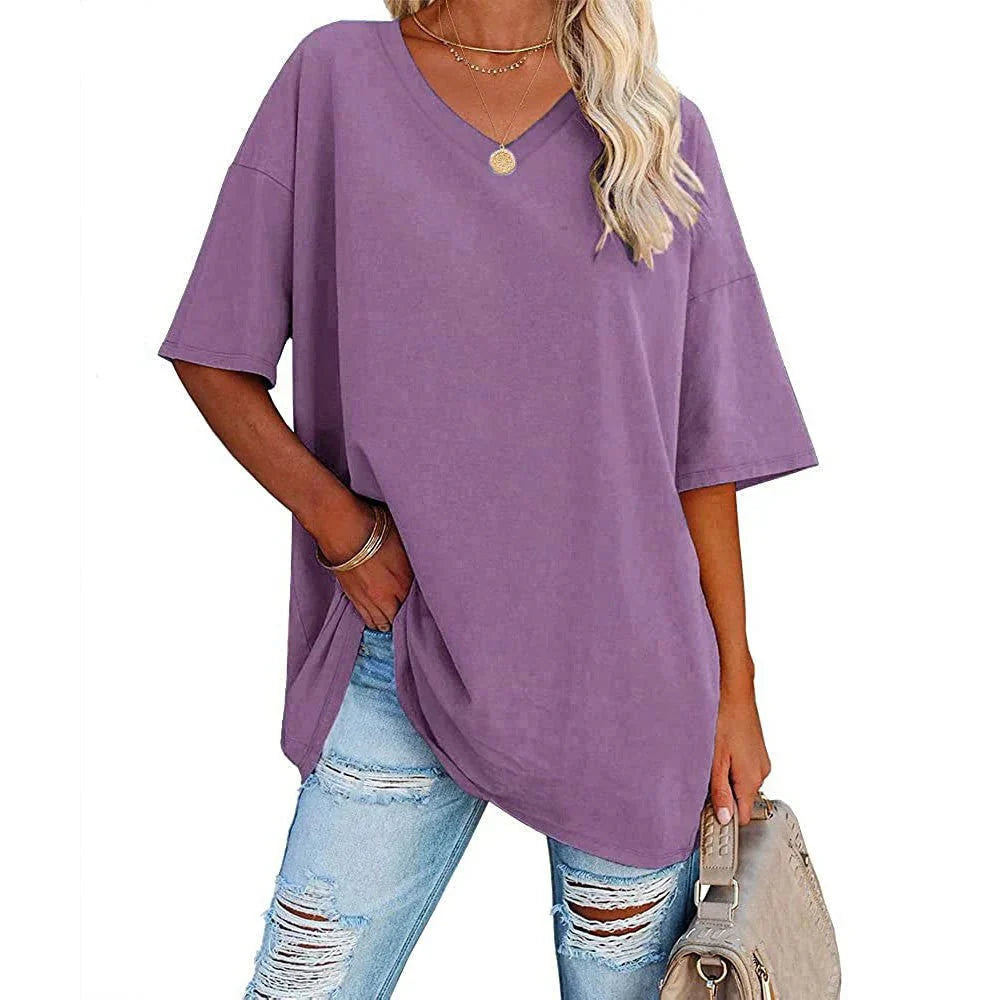 Mirla | Lätt T-shirt med överdimensionerad V-hals för damer-Eva Jonsson
