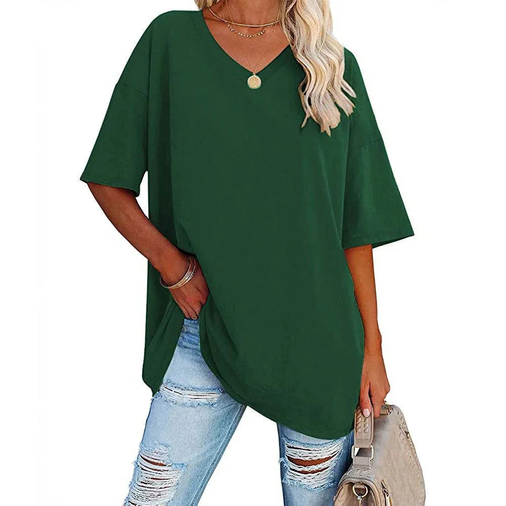 Mirla | Lätt T-shirt med överdimensionerad V-hals för damer-Eva Jonsson