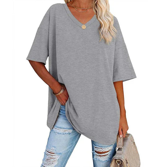 Mirla | Lätt T-shirt med överdimensionerad V-hals för damer-Eva Jonsson