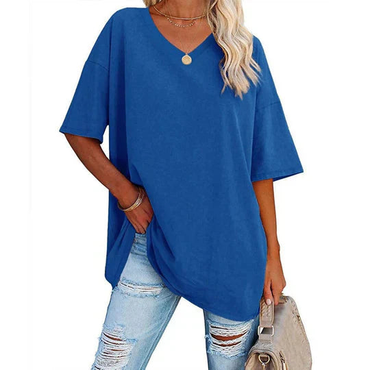 Mirla | Lätt T-shirt med överdimensionerad V-hals för damer-Eva Jonsson