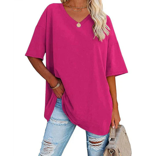 Mirla | Lätt T-shirt med överdimensionerad V-hals för damer-Eva Jonsson