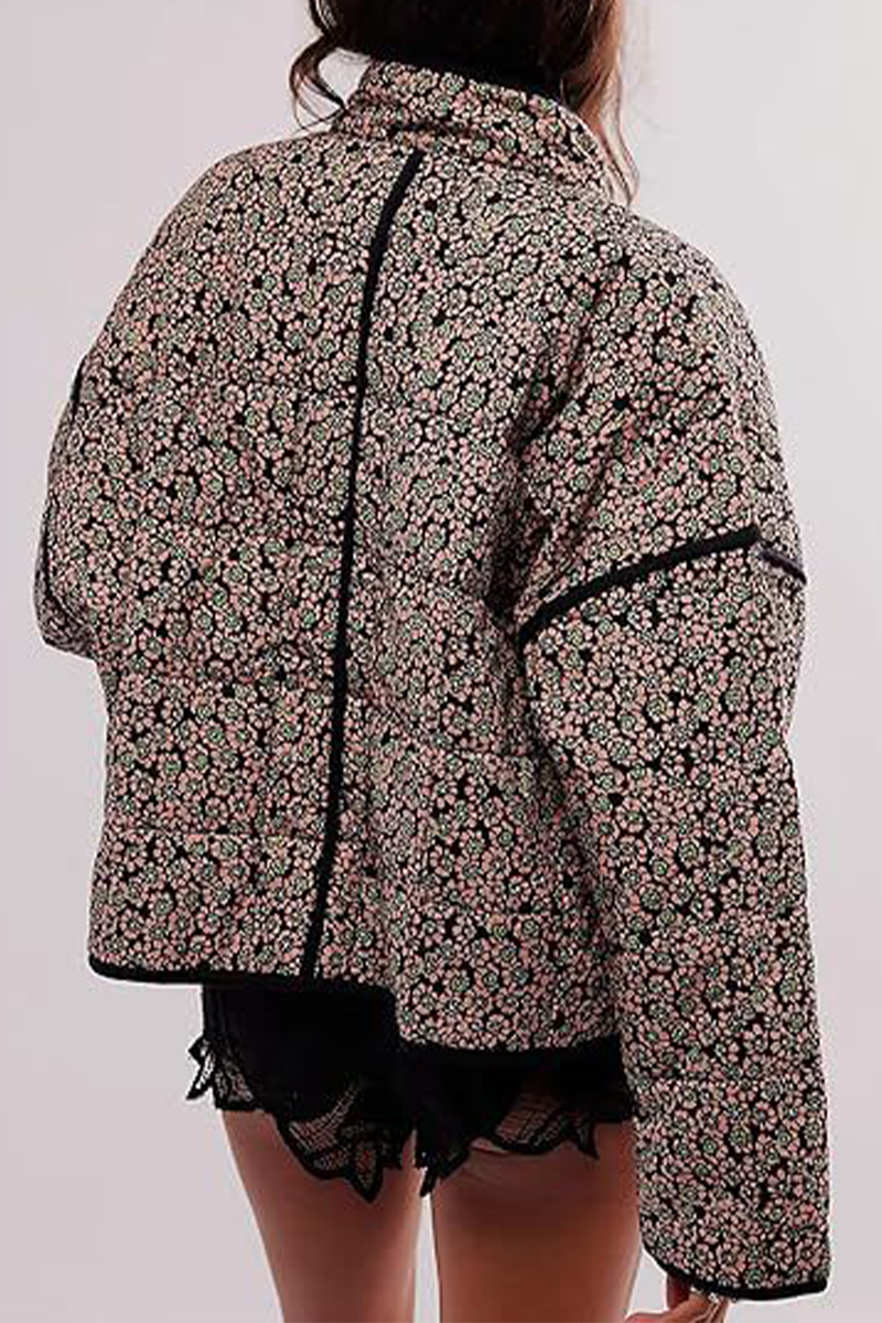 Mirla | Lätt blommig väska patchwork kontrast mandarin krage ytterkläder - 12 färger-Eva Jonsson