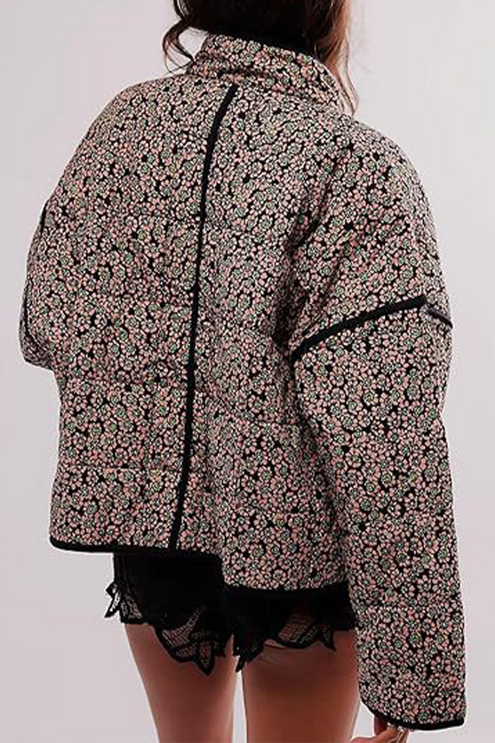 Mirla | Lätt blommig väska patchwork kontrast mandarin krage ytterkläder - 12 färger-Eva Jonsson