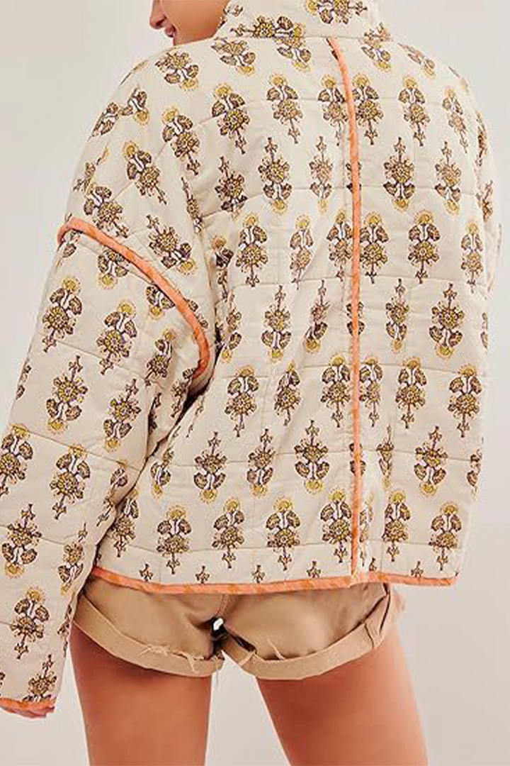 Mirla | Lätt blommig väska patchwork kontrast mandarin krage ytterkläder - 12 färger-Eva Jonsson