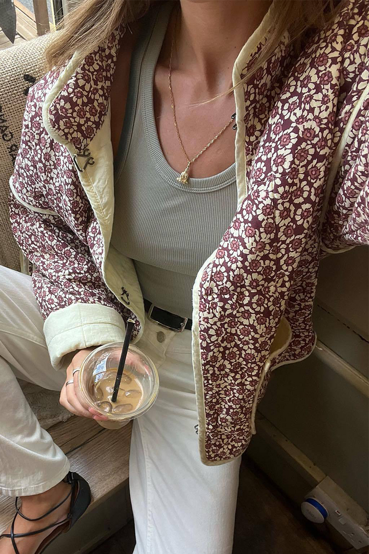 Mirla | Lätt blommig väska patchwork kontrast mandarin krage ytterkläder - 12 färger-Eva Jonsson