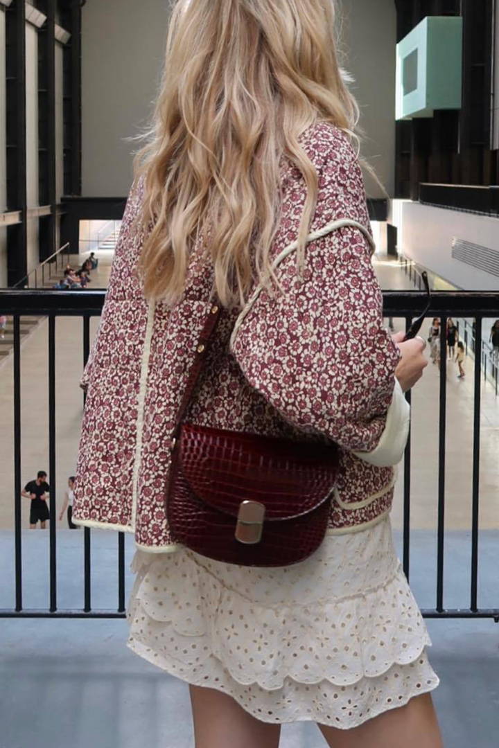 Mirla | Lätt blommig väska patchwork kontrast mandarin krage ytterkläder - 12 färger-Eva Jonsson