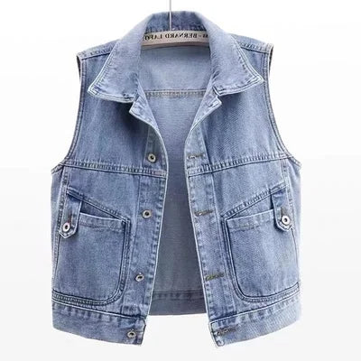 Mirla | Lätt denim väst med fickdetalj-Eva Jonsson