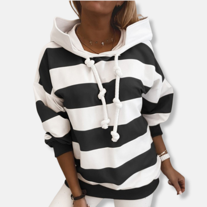 Mirla | Lätt passform hoodie Randig avslappnad hoodie-Eva Jonsson