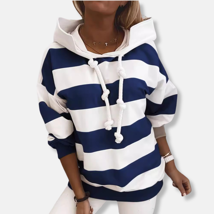 Mirla | Lätt passform hoodie Randig avslappnad hoodie-Eva Jonsson
