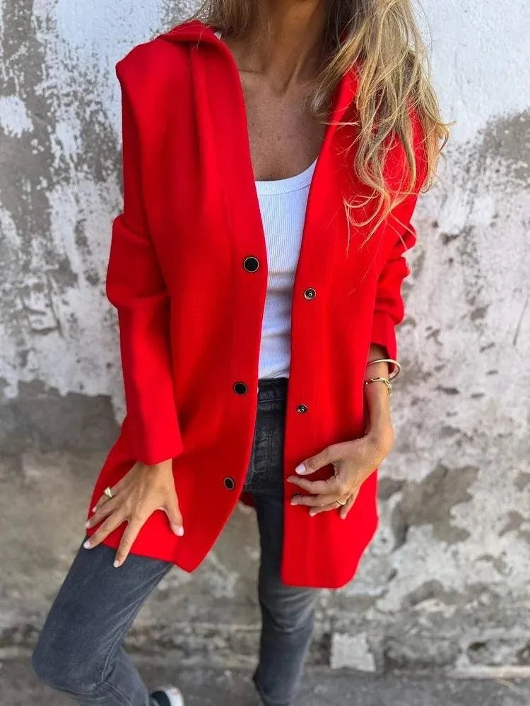 Mirla | Lättsam Enknäppt Cardigan med Huva-Eva Jonsson